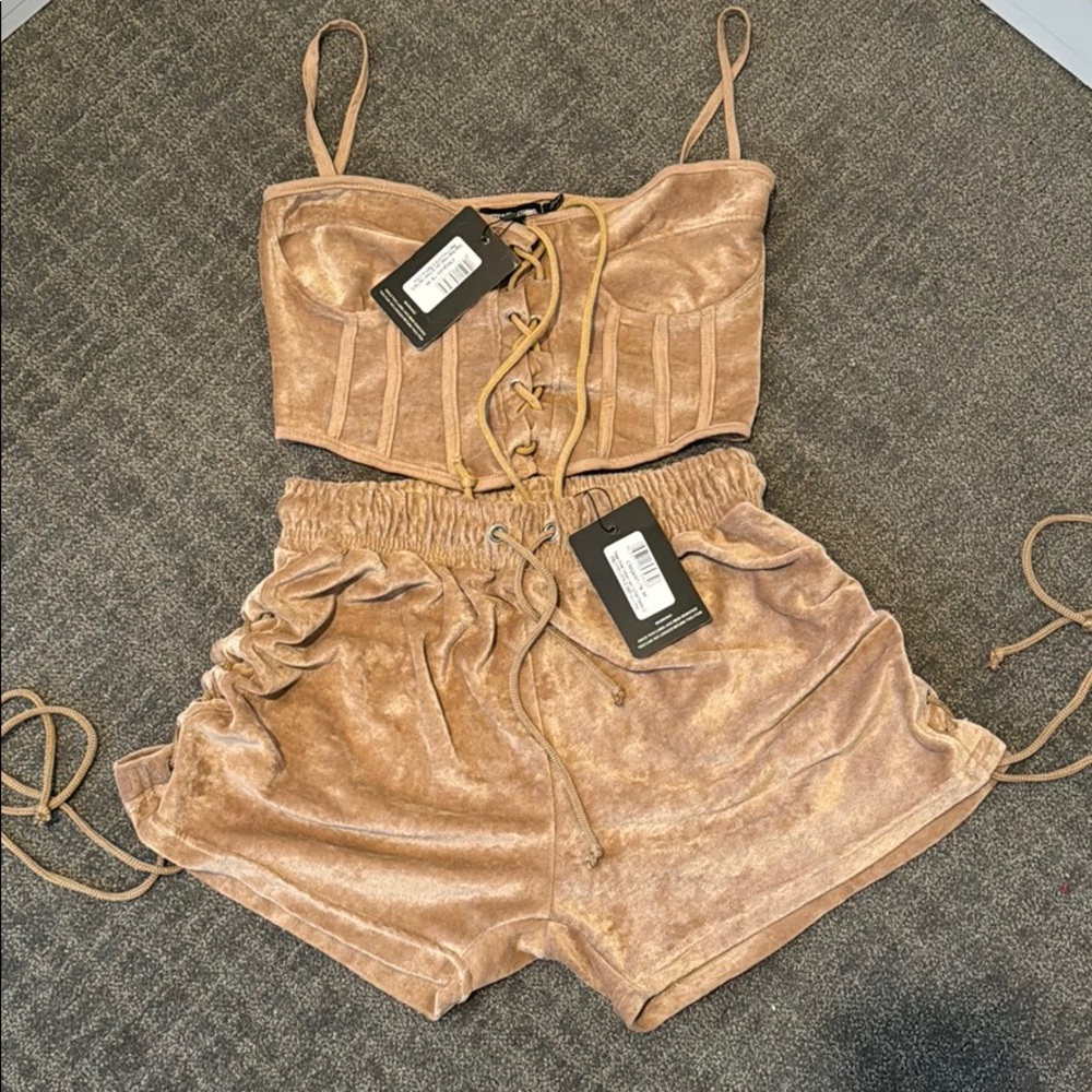 Shape Stone Velour Lace Up Corset Set